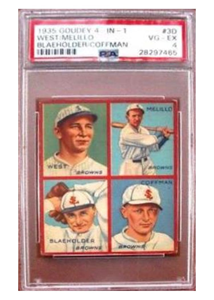 1935 Goudey 4 in 1 Blaeholder, Coffman, Melillo, West #3D card