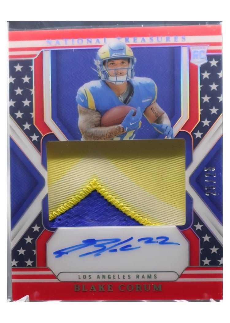 2024 Panini National Treasures Base Set Blake Corum Stars Patch Autograph #167 card