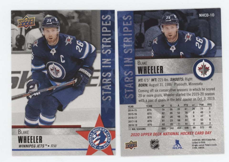 2020 Upper Deck National Hockey Card Day USA Blake Wheeler #NHCD-10 card