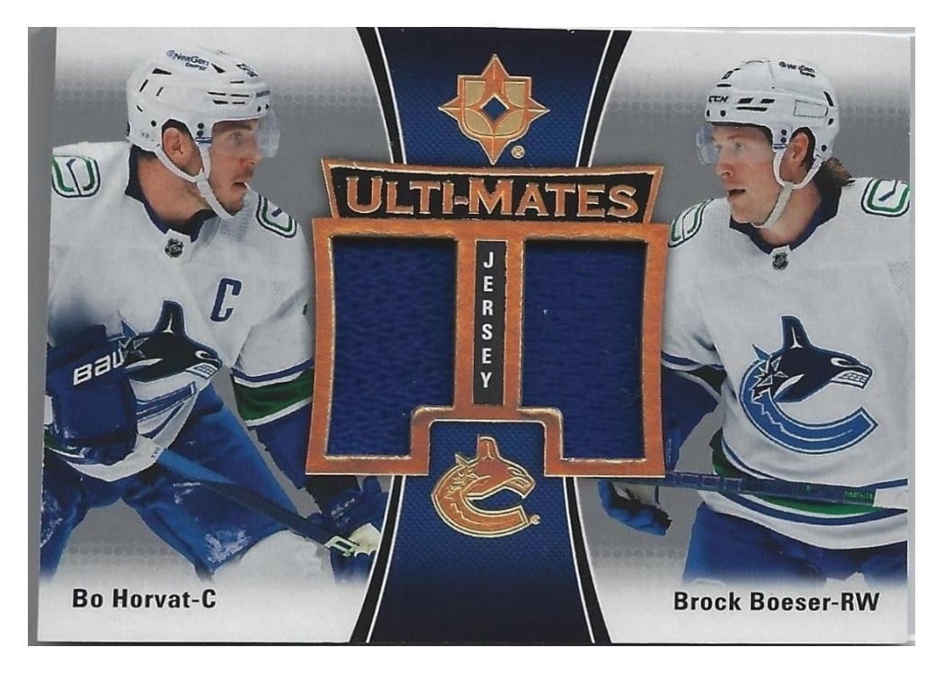 2022-23 Upper Deck Ultimate Collection Ulti-Mates Jersey Bo Horvat/Brock Boeser #UTM-HB card