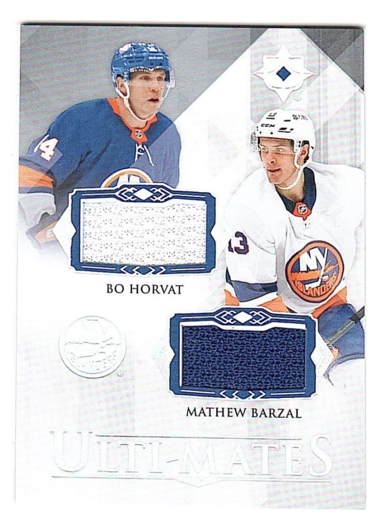 2023-24 Upper Deck Ultimate Collection Ulti-Mates Dual Jersey Bo Horvat/Mathew Barzal #UTM-HB card