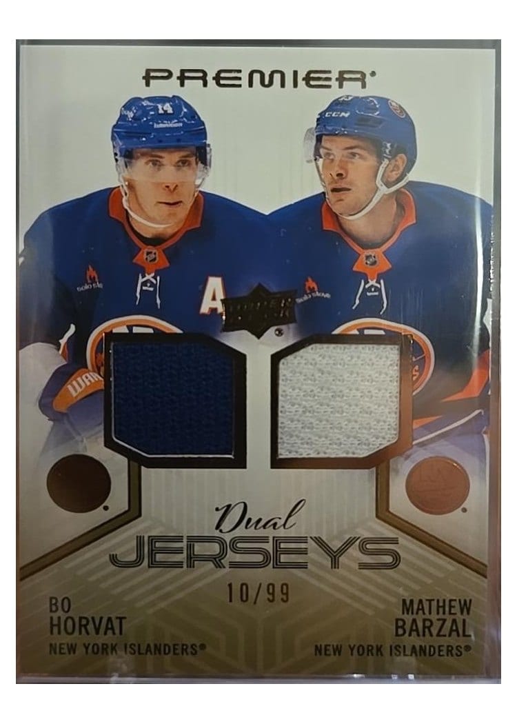 2024-25 Upper Deck Premier Premier Dual Jersey Bo Horvat/Mathew Barzal #PD-HB card