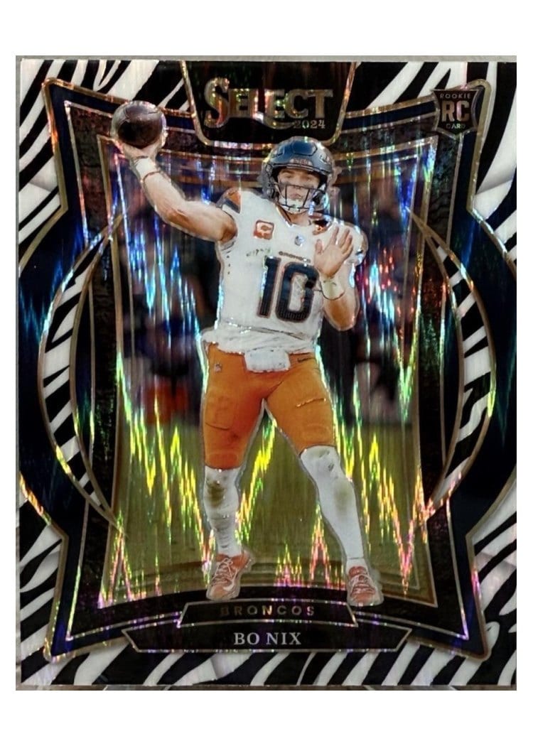 2024 Panini Select Bo Nix Zebra Prizm Shock #30 card