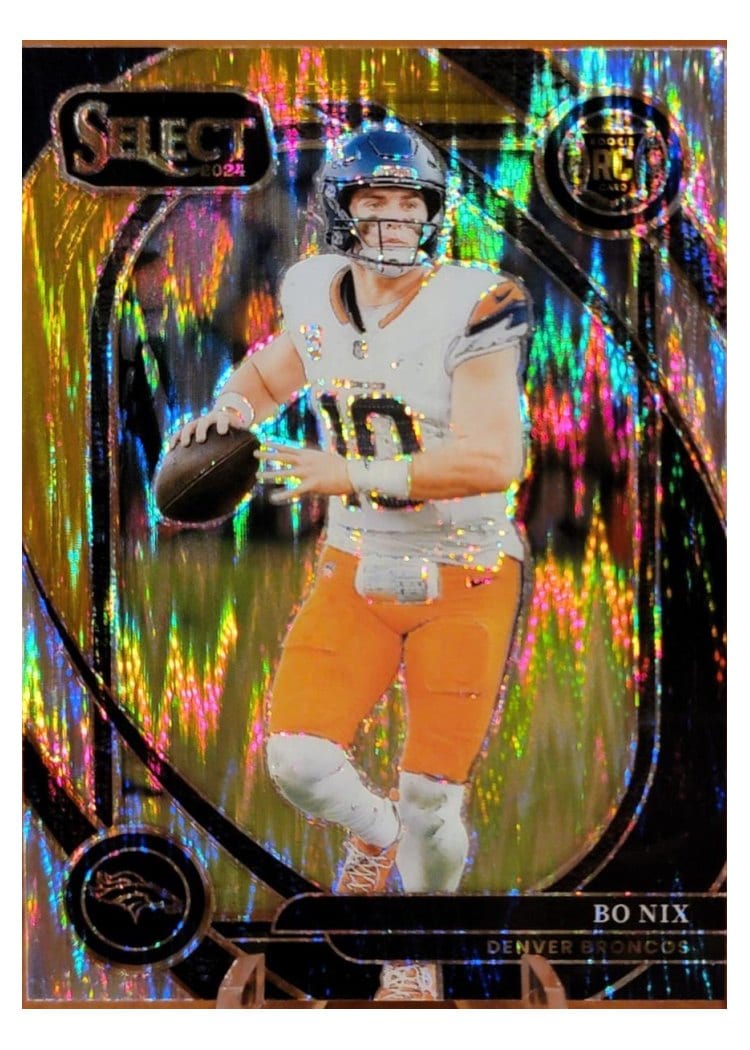 2024 Panini Select Base Set Bo Nix Black Gold Prizm Shock #221 card