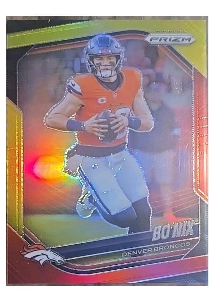 2025 Panini Prizm Base Set Bo Nix Red Yellow #142 card