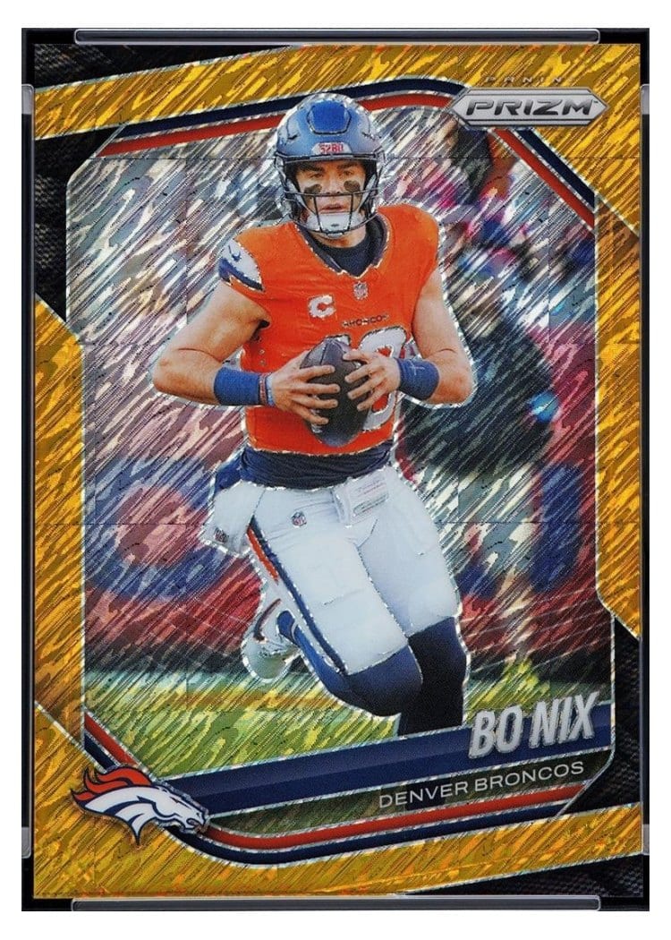2025 Panini Prizm Base Set Bo Nix Gold Shimmer #142 card