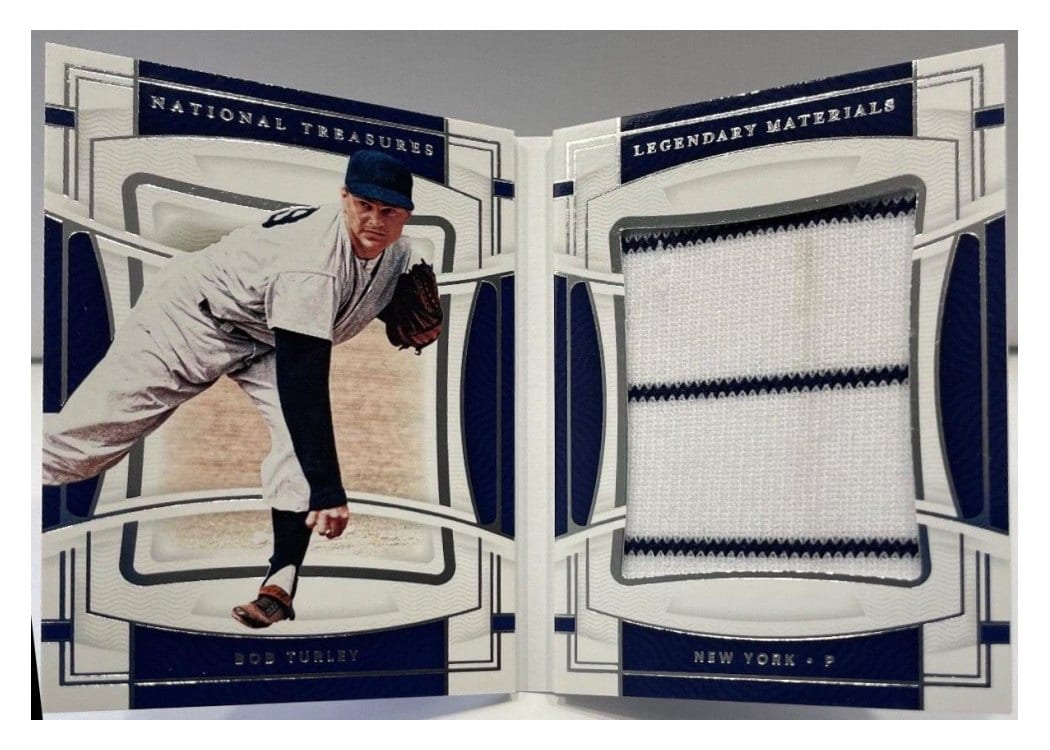 2022 Panini National Treasures Legendary Jumbo Materials Booklet Bob Turley #LJM-BT card