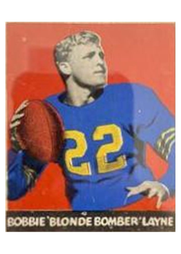 1948 Leaf Bobby Layne Red Pants, Err.Bobbie #6 card