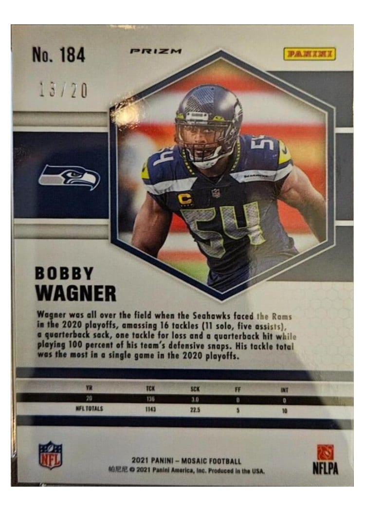 2021 Panini Mosaic Base Set Bobby Wagner #184 card