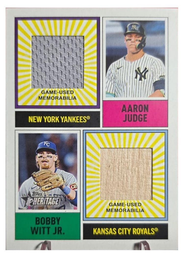 2025 Topps Heritage Dual Player MLB Collection Relics Bobby Witt Jr. / Aaron Judge #DPMCR-JW