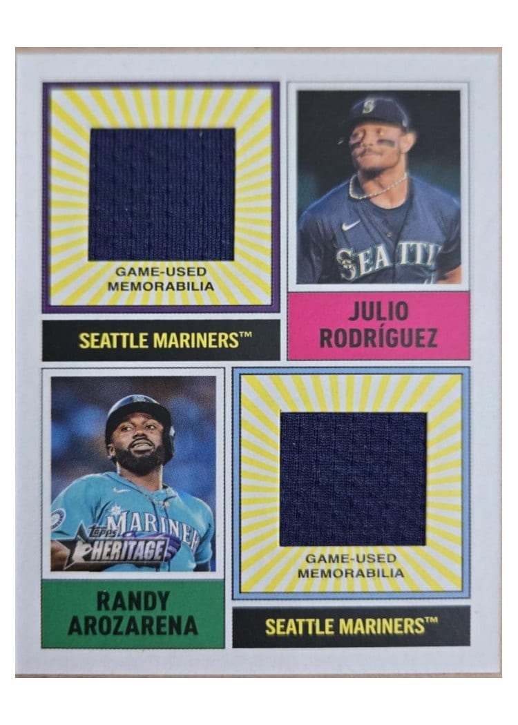 2025 Topps Heritage Dual Player MLB Collection Relics Bobby Witt Jr. / Julio Rodriguez #DPMCR-WR card
