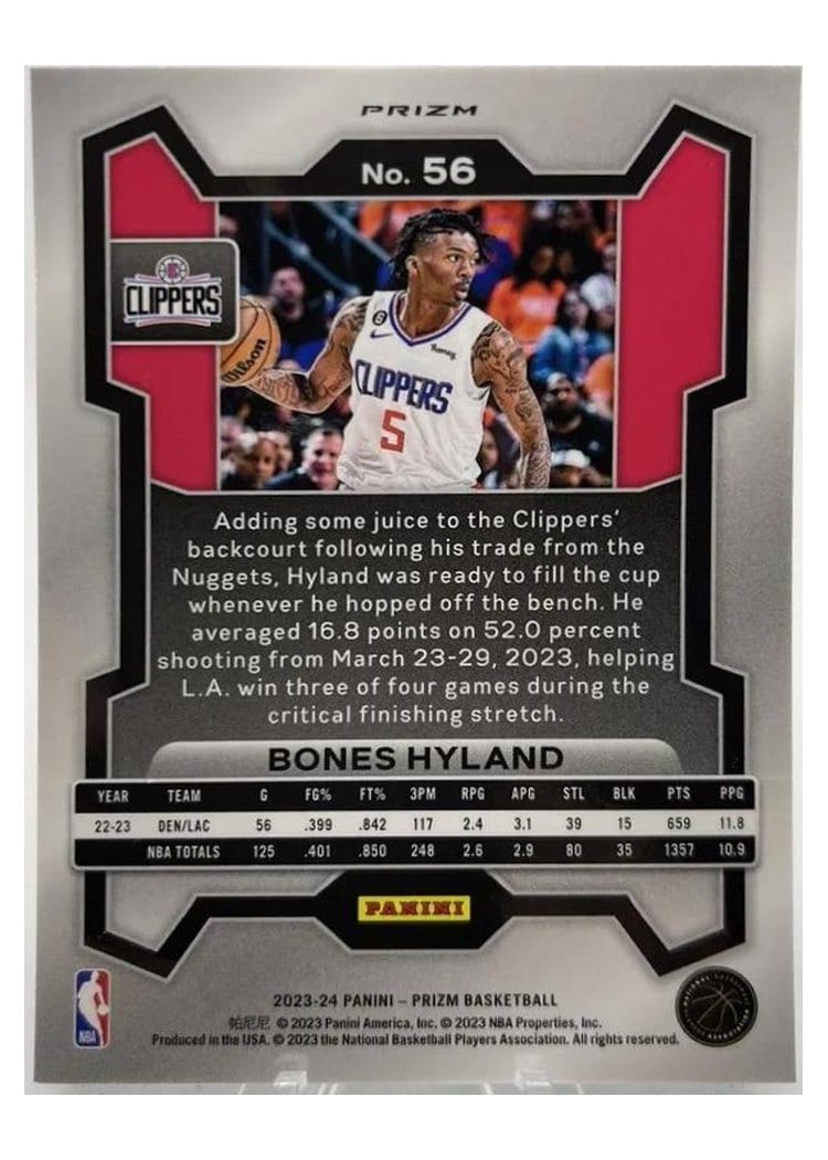 2023-24 Panini Prizm Base Set Bones Hyland #56 card