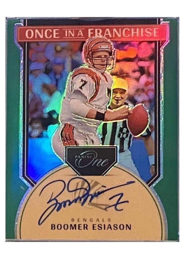 2024 Panini One Once in a Franchise Autographs Boomer Esiason Green Once in a Franchise Autograph #338 card