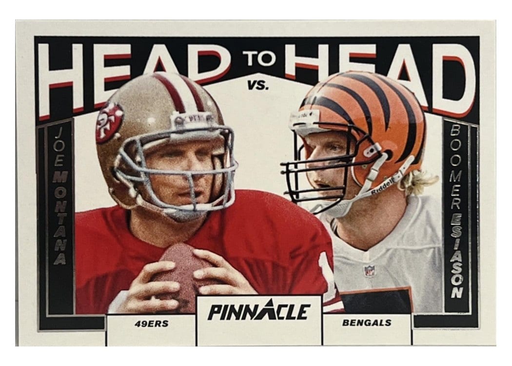 2024 Panini Encore Pinnacle Head to Head Boomer Esiason/Joe Montana #14 card