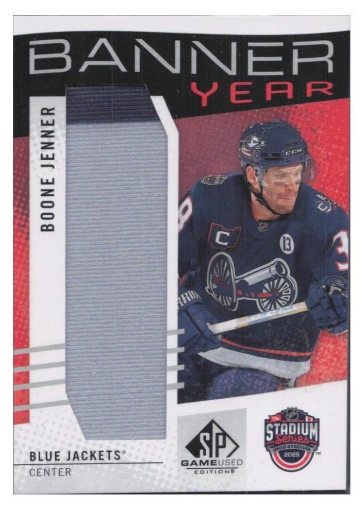 2025-26 SP Game Used 2025 Stadium Series Blue Jackets vs. Red Wings Banner Year Relics Boone Jenner #BYSS-BJ card