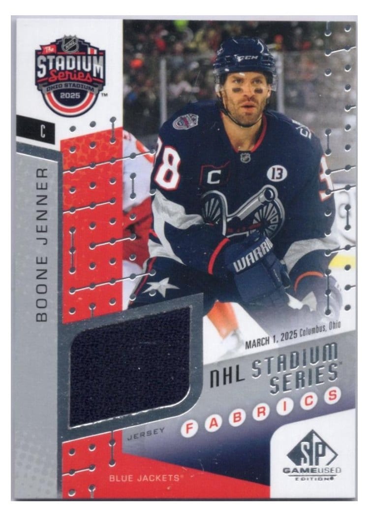 2025-26 SP Game Used 2025 Stadium Series Blue Jackets vs. Red Wings Fabrics Boone Jenner #SSF-5 card