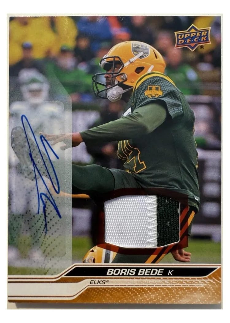 2024 Upper Deck CFL Game Patch Autograph Boris Bede #19 card