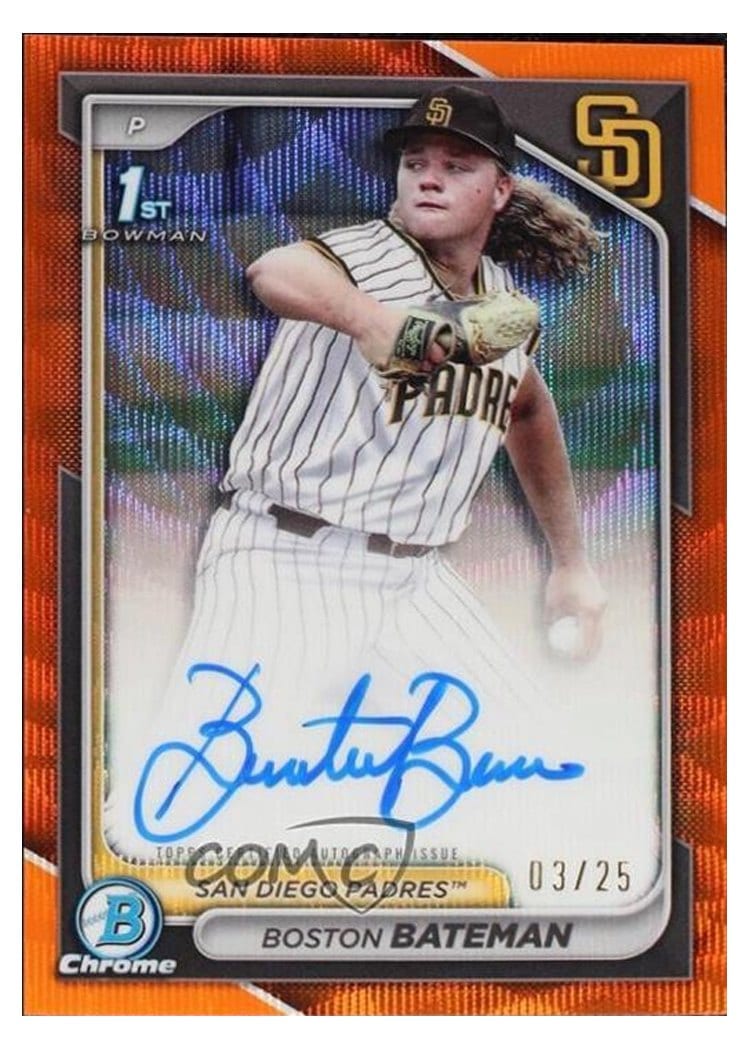2024 Bowman Draft Chrome Prospect Autographs Boston Bateman Orange Wave Refractor #CPA-BBA card