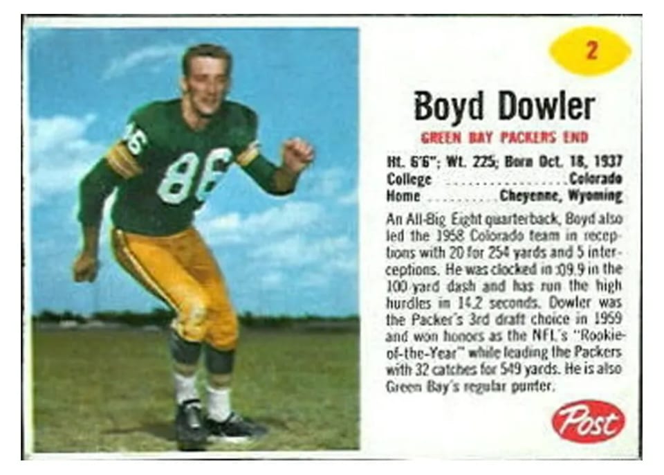1962 Post Cereal Boyd Dowler #2 card