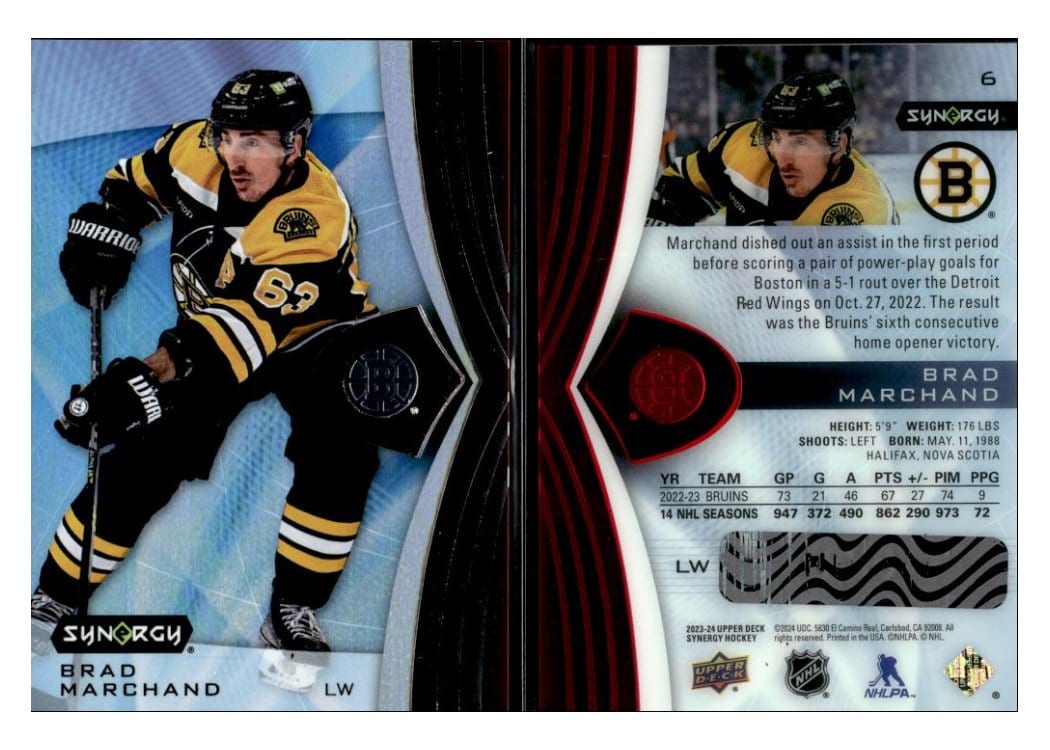 2023-24 Upper Deck Synergy Base Set Brad Marchand #6 card
