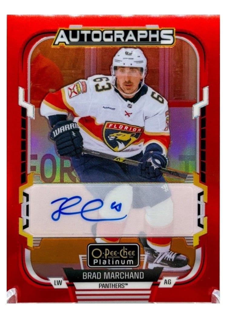 2025-26 O-Pee-Chee Platinum Red Rainbow Autos Brad Marchand #RA-BM