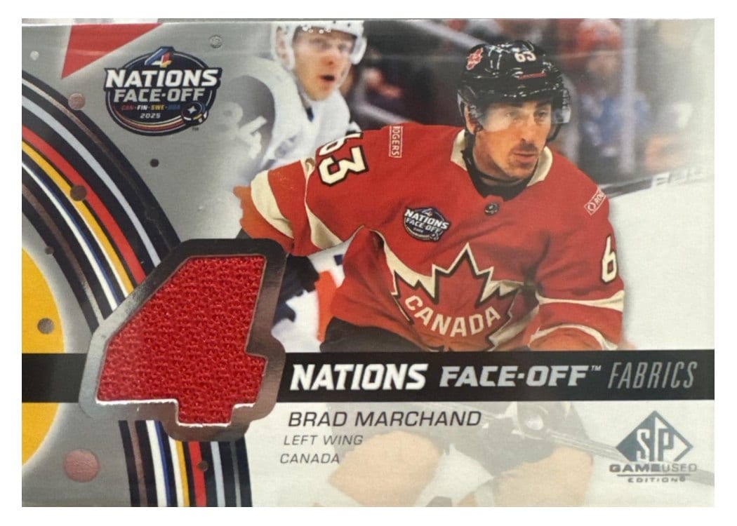 2025-26 SP Game Used 2025 4 Nations Face-Off Fabrics Brad Marchand #4N-BM card