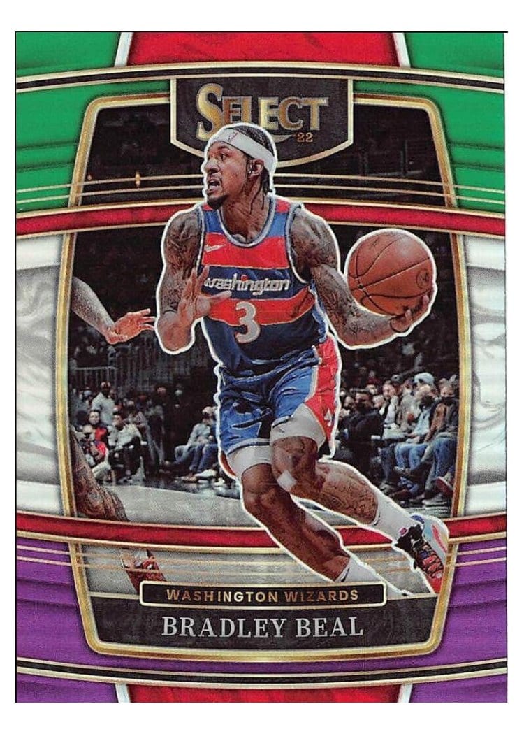 2021-22 Panini Select Base Set Bradley Beal Green White Purple Prizm #89 card