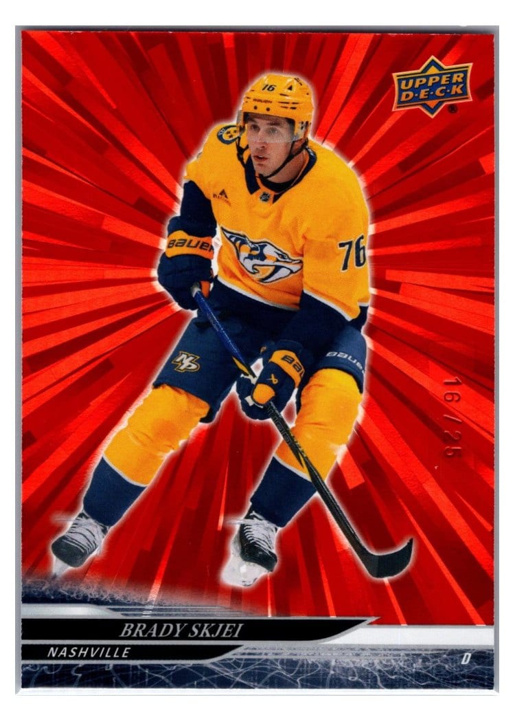 2024-25 Upper Deck Base Set Brady Skjei Outburst Red #577 card