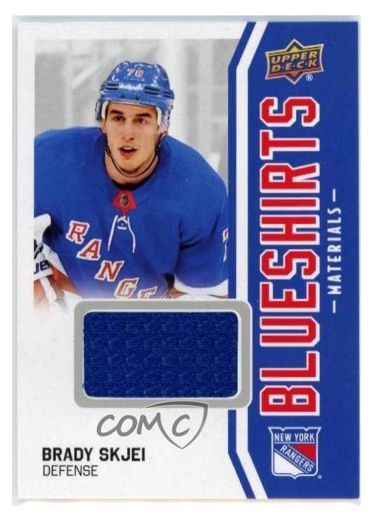 2025-26 Upper Deck New York Rangers Centennial Blueshirts Materials Brady Skjei #BSM-SK card