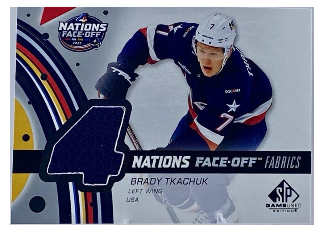 2025-26 SP Game Used 2025 4 Nations Face-Off Fabrics Brady Tkachuk #4N-BT card
