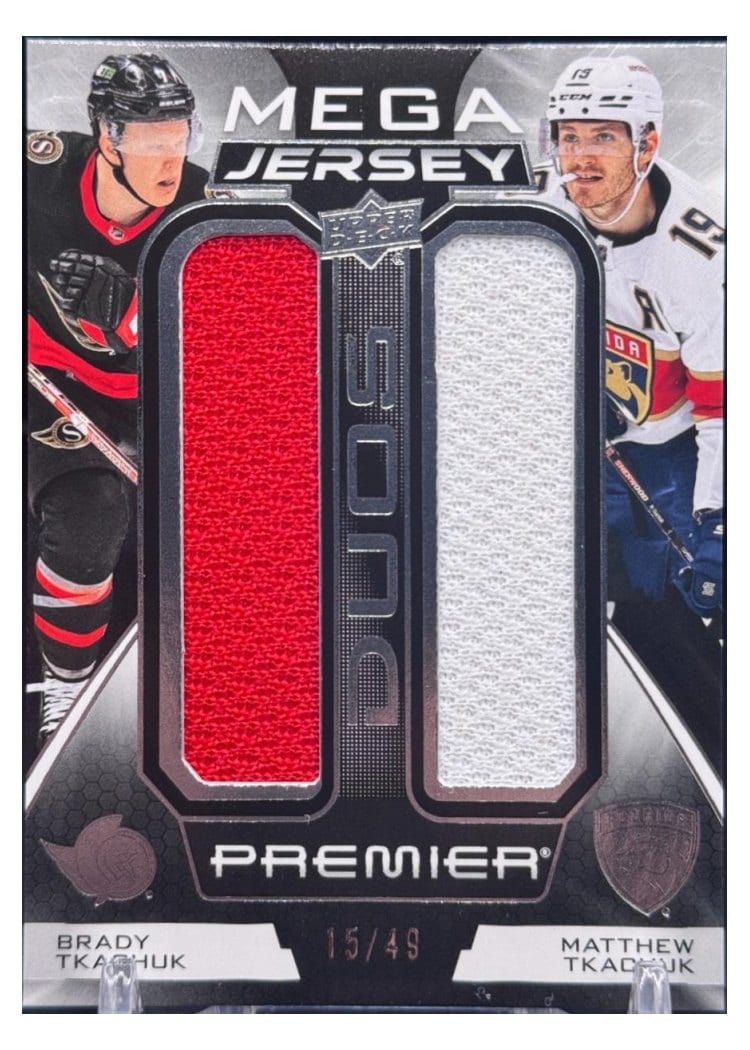 2022-23 Upper Deck Premier Premier Mega Jersey Duos Brady Tkachuk/Matthew Tkachuk #PM2-TT card