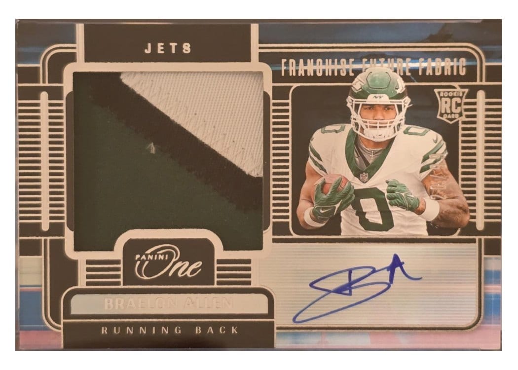2024 Panini One Franchise Future Fabric Autographs Braelon Allen #85 card