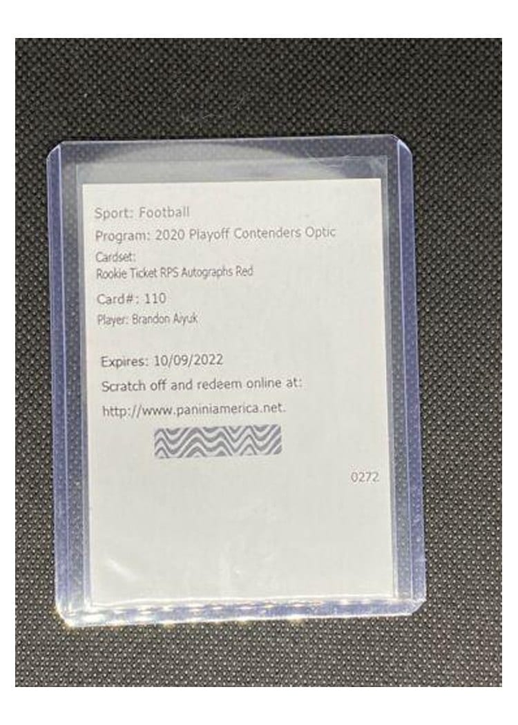 2020 Panini Contenders Optic Base Set Brandon Aiyuk Autograph Red #110 card