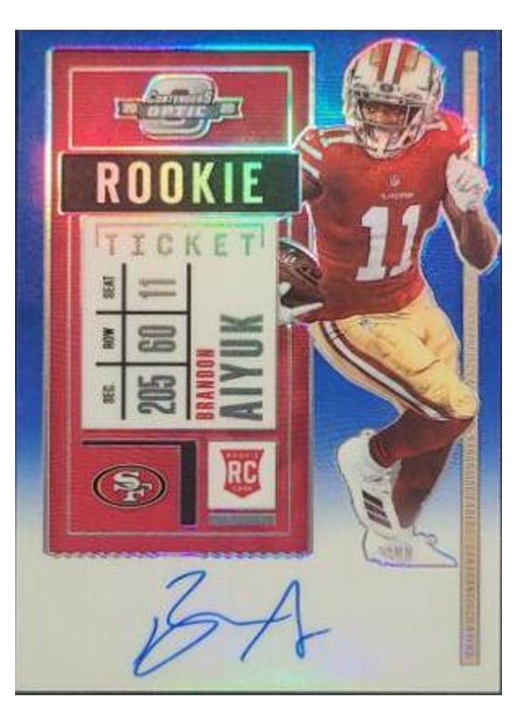 2020 Panini Contenders Optic Base Set Brandon Aiyuk Autograph Blue #110 card
