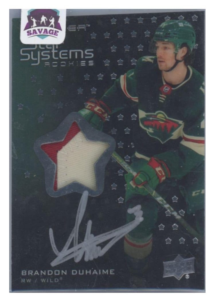 2021-22 Upper Deck Premier Star Systems Rookies Autograph Patch Brandon Duhaime #SSR-BD card