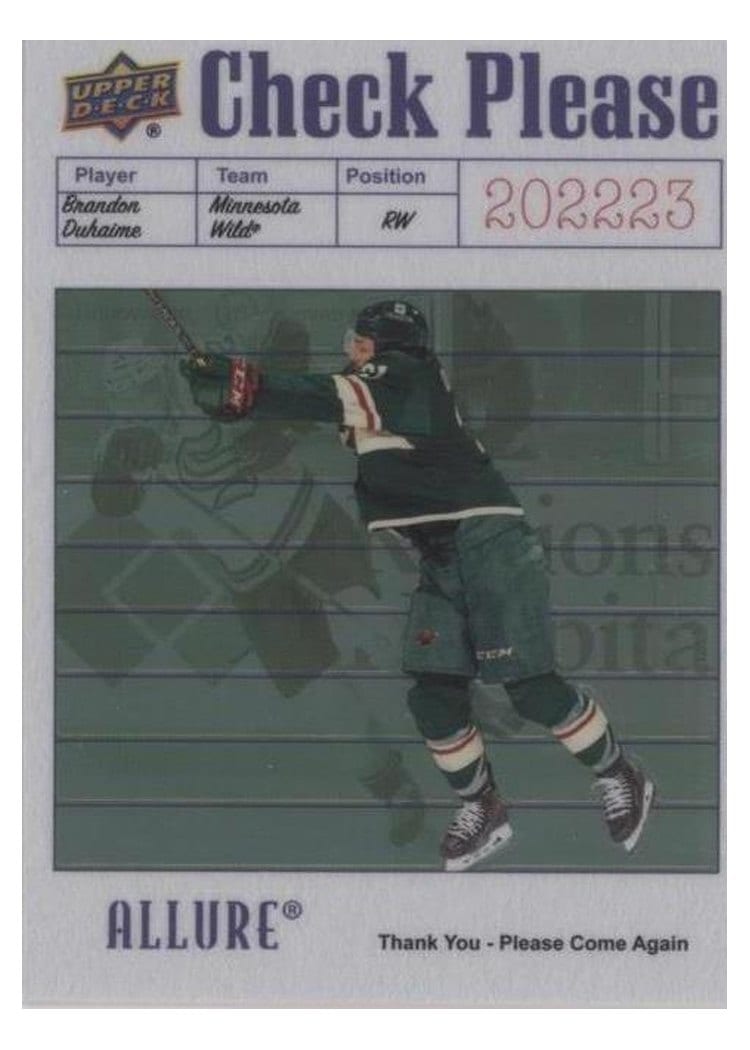 2022-23 Upper Deck Allure Check Please Brandon Duhaime #CP-4 card