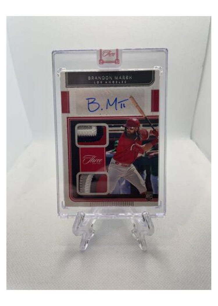 2022 Panini Three and Two Rookie Dual Jersey Autographs Brandon Marsh #RDJA-BM card