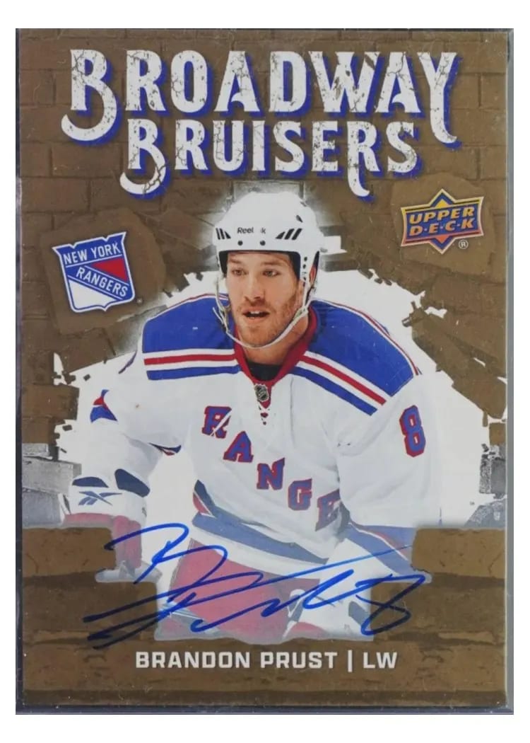 2025-26 Upper Deck New York Rangers Centennial Broadway Bruisers Auto Brandon Prust #BB-15 card