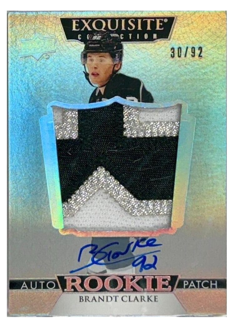 2022-23 Upper Deck The Cup Autographed Rookie Masterpiece Printing Plates - Exquisite Collection Rookie Autograph Patch Brandt Clarke #EC-BC card