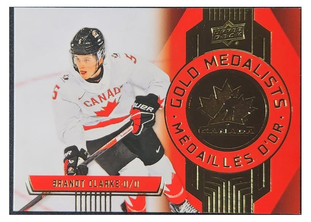 2025-26 Tim Hortons Team Canada Olympic Hockey Gold Medalists Brandt Clarke #GM-12 card