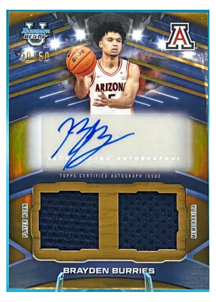 2025-26 Bowman University Best Prospect Jumbo Relic Autographs Brayden Burries #PJR-BB card