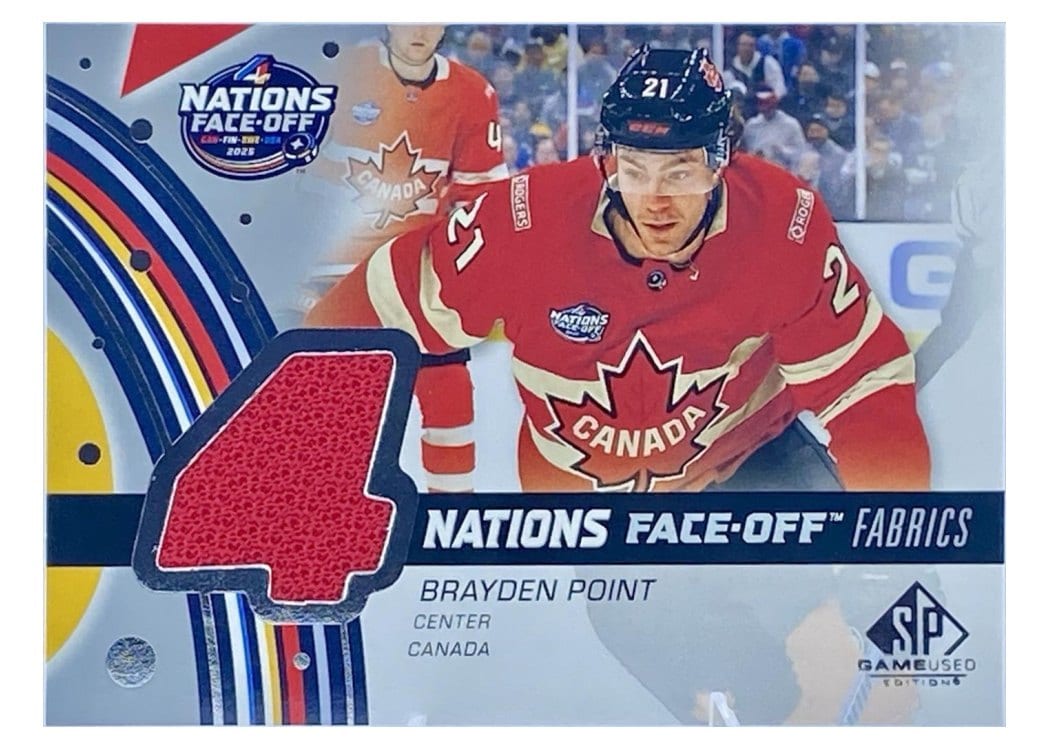 2025-26 SP Game Used 2025 4 Nations Face-Off Fabrics Brayden Point #4N-BP card