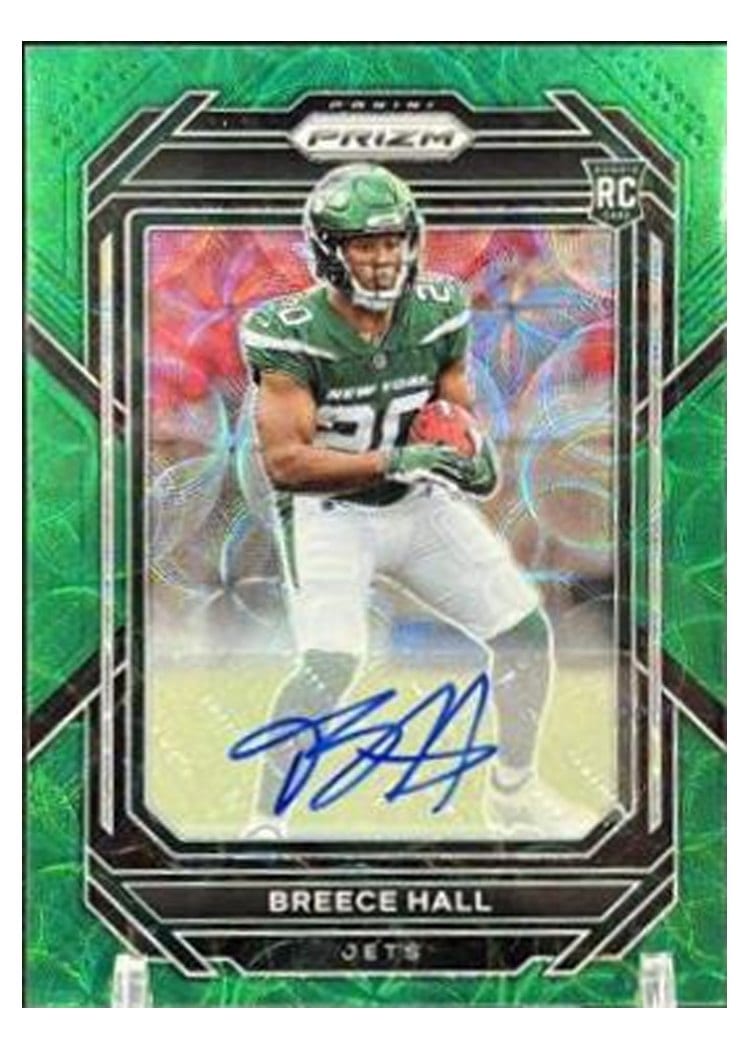 2022 Panini Prizm Base Set Breece Hall Autograph Green Scope #317 card