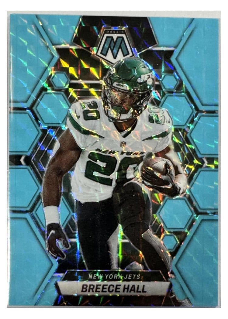 2023 Panini Mosaic Base Set Breece Hall Blue Fluorescent #74 card