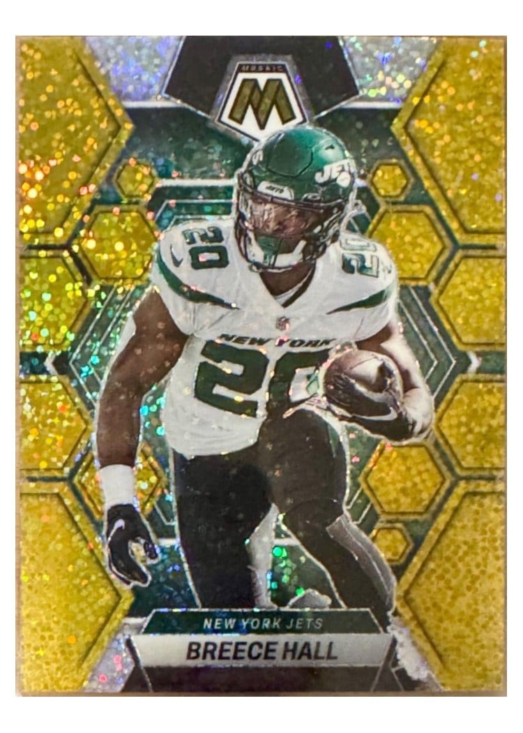 2023 Panini Mosaic Base Set Breece Hall Gold Sparkle #74 card