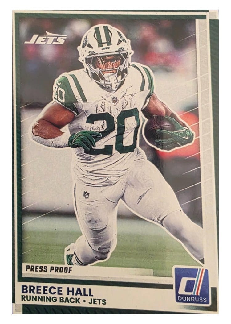 2025 Donruss Base Set Breece Hall Press Proof Blue #292 card