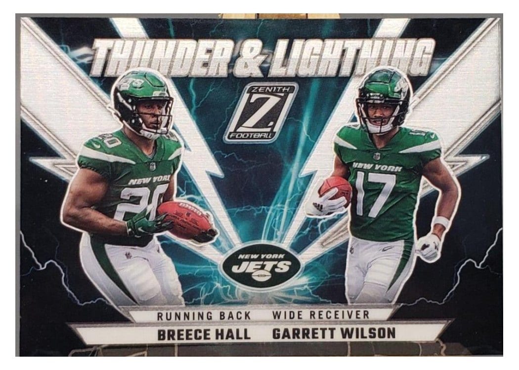 2022 Zenith Thunder and Lightning Breece Hall / Garrett Wilson #TL-BG card
