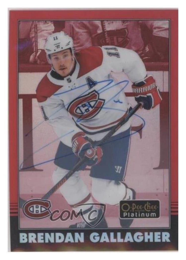 Brendan Gallagher 2021-22 O-Pee-Chee Platinum 2020-21 Update Retro Red Rainbow Auto card