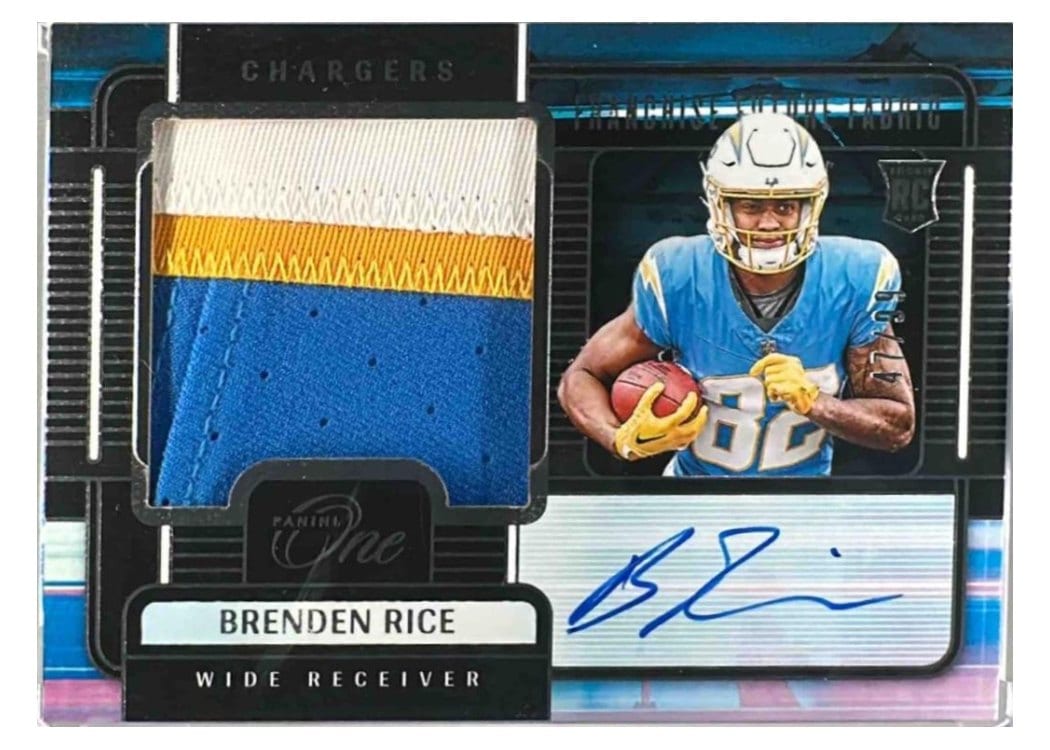 2024 Panini One Franchise Future Fabric Autographs Brenden Rice #97 card