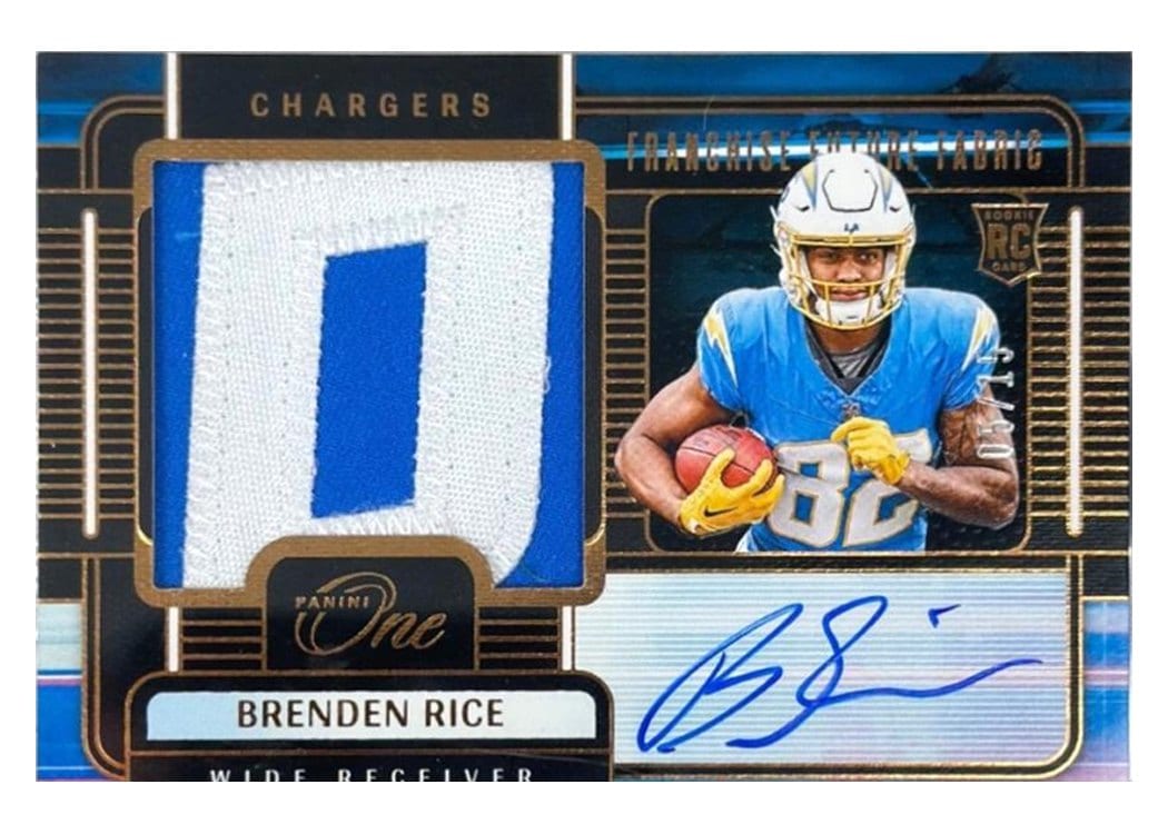 2024 Panini One Franchise Future Fabric Autographs Brenden Rice #97 card